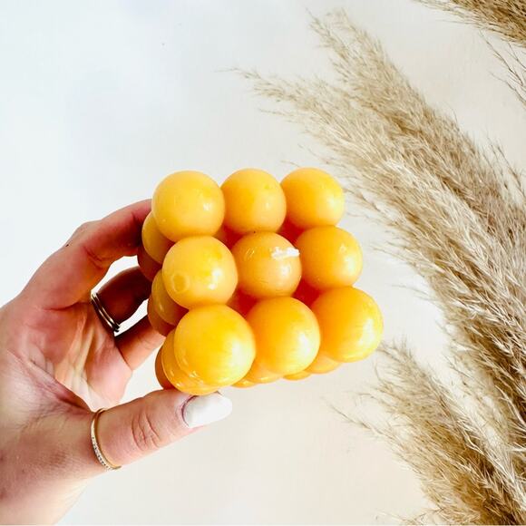 NEW ANTHROPOLOGIE Yellow Gold Molded Circle Square 2" Bubble Shaped Wax Candle - Picture 9 of 9